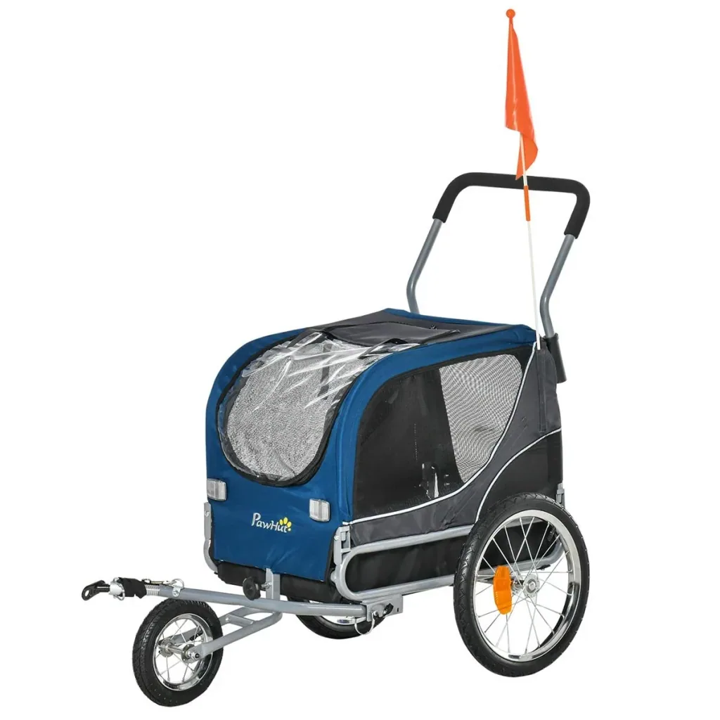 2-in-1 Hundeanhänger Haustier Fahrradanhänger Hundetransporter Hunde Fahrrad Anhänger Oxfordstoff Atmungsaktiv Metall Ox
