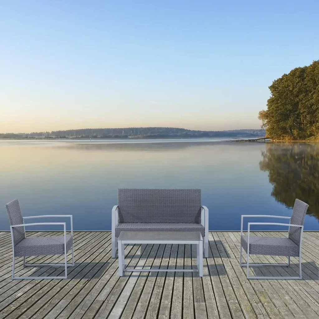 Polyrattan Sitzgarnitur 4 tlg. Sitzgruppe Gartenset Sofagarnitur Gartenmöbel Set Lounge Metall modern Grau