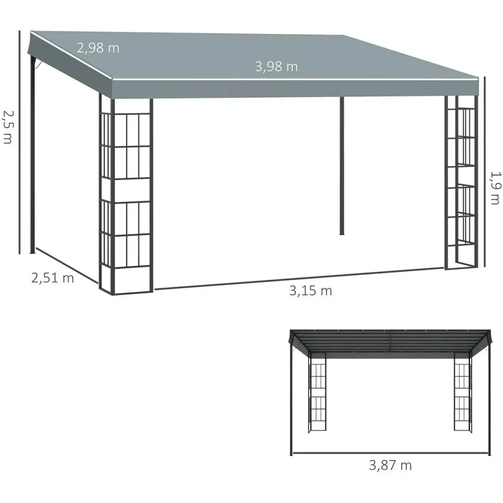 Pavillon 4 x 3 m Partyzelt Stahl Polyester Grau