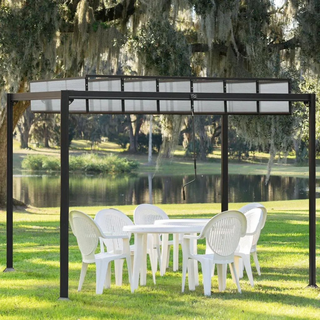 Gartenpavillon BBQ-Pavillon mit Handkurbel Dach einstellbar wetterfest Aluminium PC-Platte Grau 3 x 3 x 2,25 m