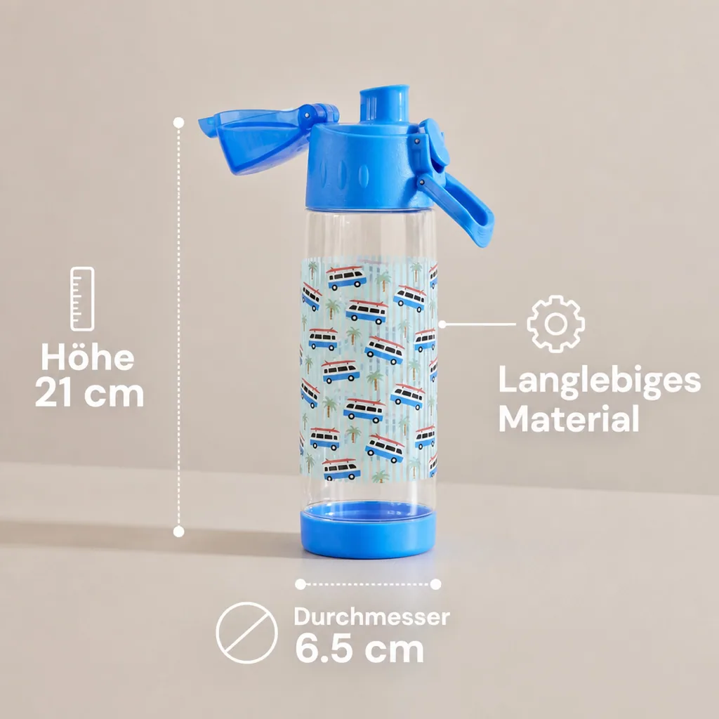 RICE Trinkflasche Kinder - Car Print - Blue, 500 ml, kunststoff