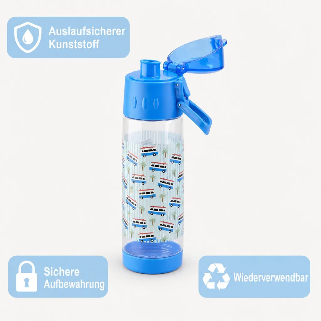 RICE Trinkflasche Kinder - Car Print - Blue, 500 ml, kunststoff