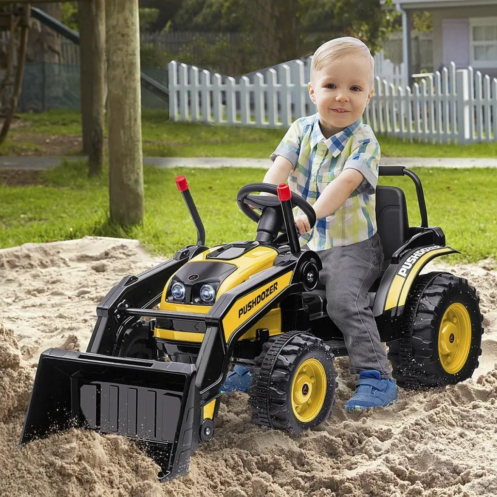 Kinder Elektrobagger Sitzbagger für Kinder Geländewagen traktor elektrisch zum Fahren mit Musik Schaufel Armen 3 5 Jahre
