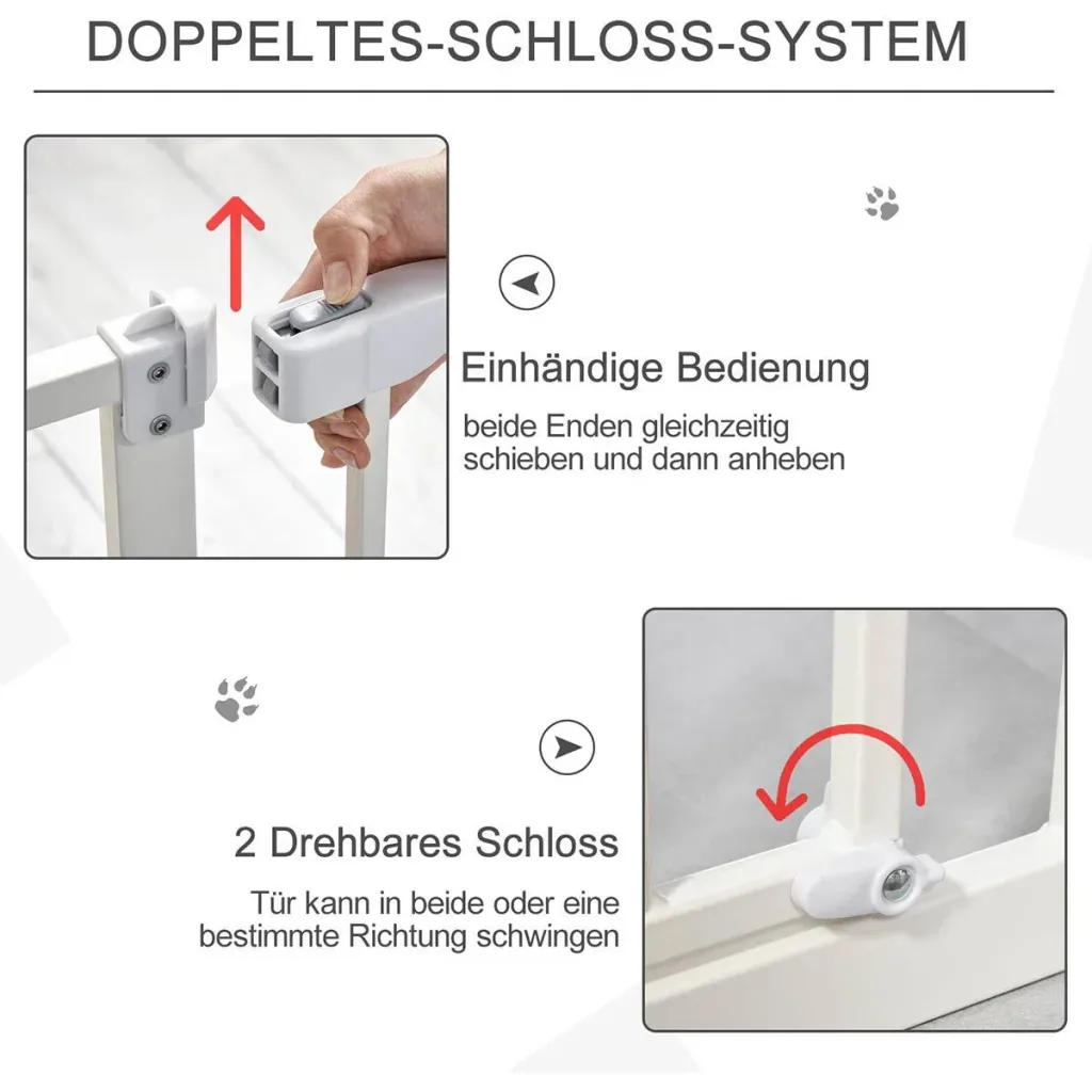 Türschutzgitter ohne bohren 74-80 cm einstellbar Treppenschutzgitter Absperrgitter mit Doppelter Verschluss Hunde Absper