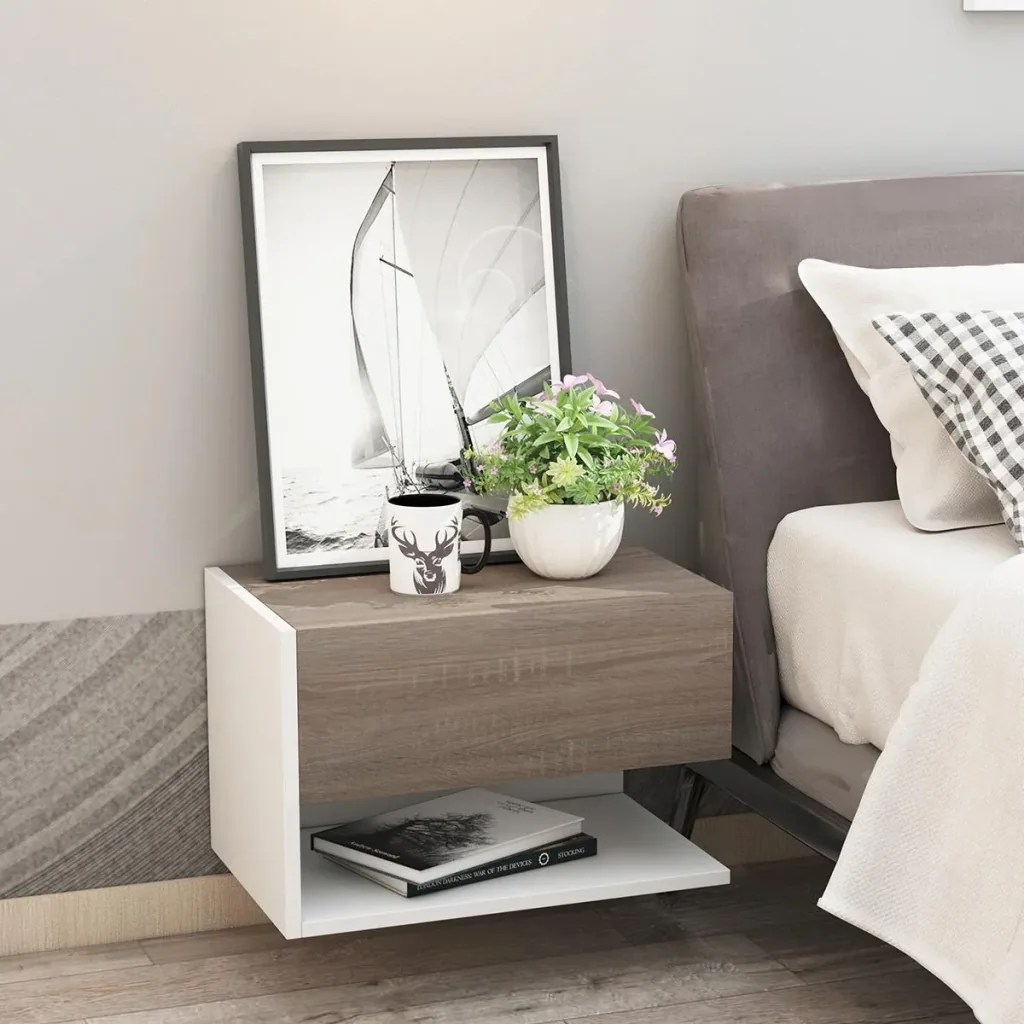 2 tlg. Wandnachttische Nachttisch Wandschrank mit Schublade, Schlafzimmer Nachtkommode, Beistelltisch, Spanplatte, Eiche