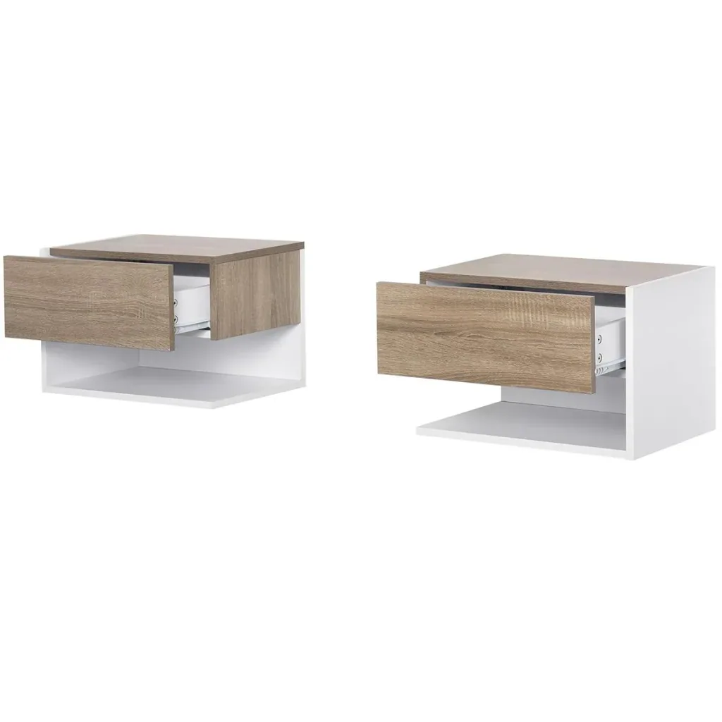 2 tlg. Wandnachttische Nachttisch Wandschrank mit Schublade, Schlafzimmer Nachtkommode, Beistelltisch, Spanplatte, Eiche