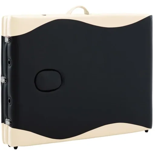Klappbarer Massagetisch 3 Zonen Holz schwarz und beige