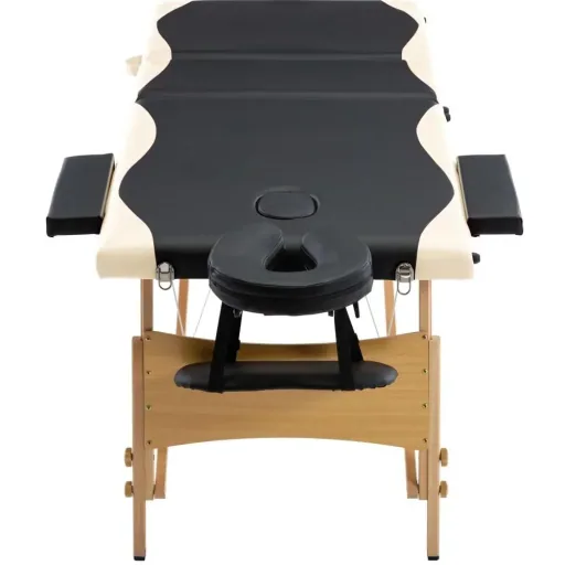 Klappbarer Massagetisch 3 Zonen Holz schwarz und beige