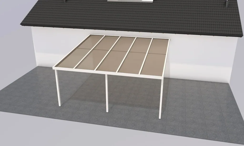 Terrassendach Premium, weiß, 5100 x 5060 mm - Acryl Stegplatten 16mm, bronze