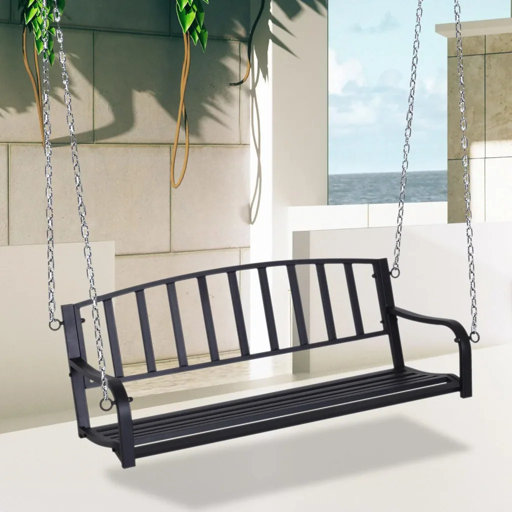 Hängebank 2-Sitzer Gartenschaukel Schaukelbank Schwebebank mit Ketten Metall Schwarz 128 x 63 x 47 cm