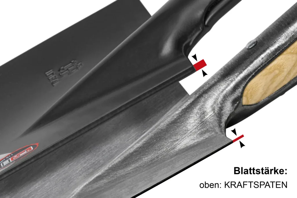Spaten Kraftspaten, Blattstärke 5 mm, pulverbeschichtet, Schur angeschliffen, Holzknauf, Stahlrohrstiel 92 cm