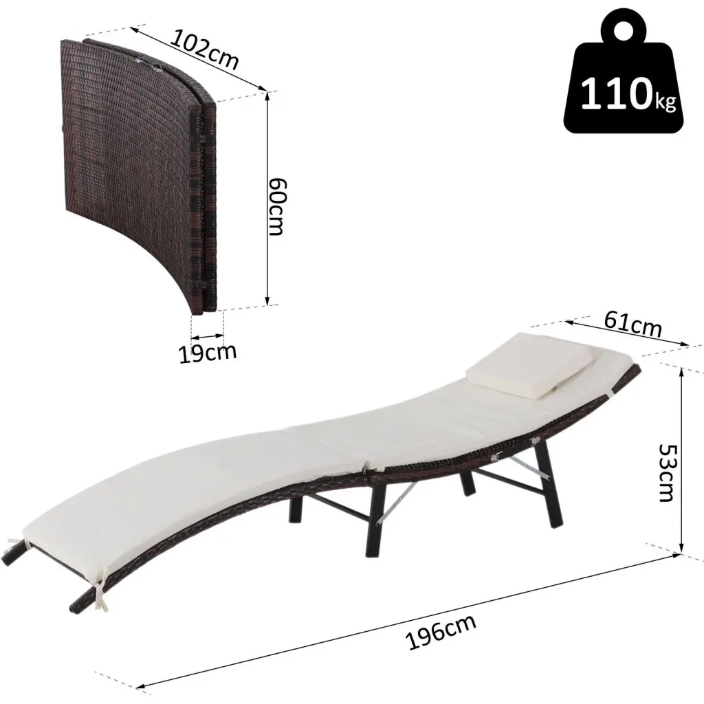 Gartenliege Sonnenliege mit Kissen Relaxliege ergonomisch wetterbeständig Polyrattan Braun 196 x 61 x 53 cm