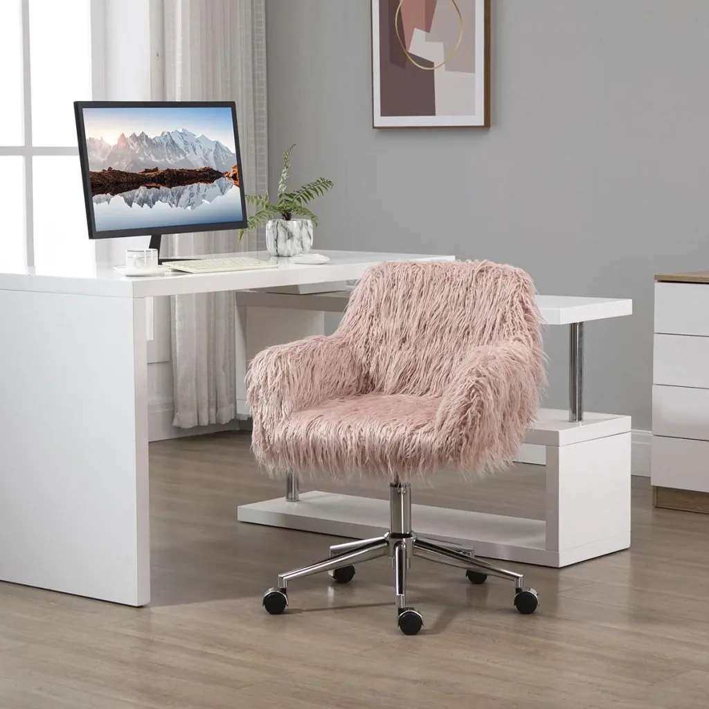 Chefsessel Drehstuhl Computerstuhl Sitzhöhenverstellung für Mädchen Kunstpelz Schaumstoff Rosa+Silber 57 x 60 x 75-85 cm