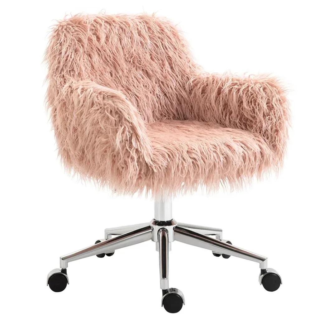 Chefsessel Drehstuhl Computerstuhl Sitzhöhenverstellung für Mädchen Kunstpelz Schaumstoff Rosa+Silber 57 x 60 x 75-85 cm