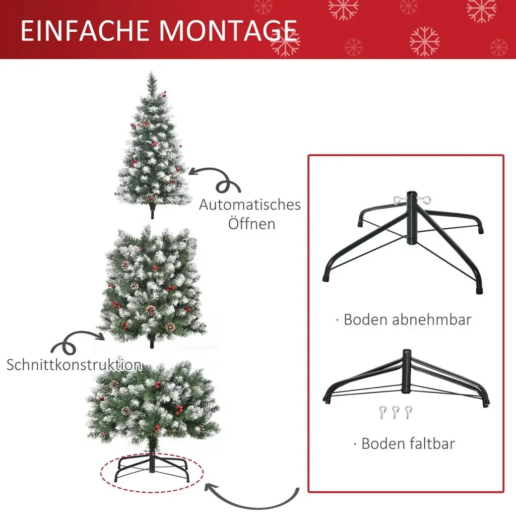 künstlicher Weihnachtsbaum mit 618 Astspitzen 180 cm Christbaum einfacher Aufbau Tannenbaum PVC Metall Grün Ø65 x 180 cm