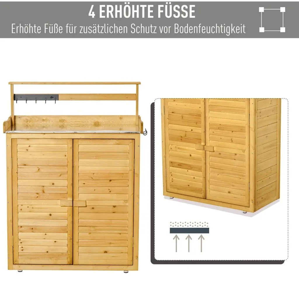 Gartenschrank Pflanztisch mit Unterschrank Geräteschrank mit Arbeitsfläche 3 Fächern Gartentisch mit Unterschrank 2 Türe