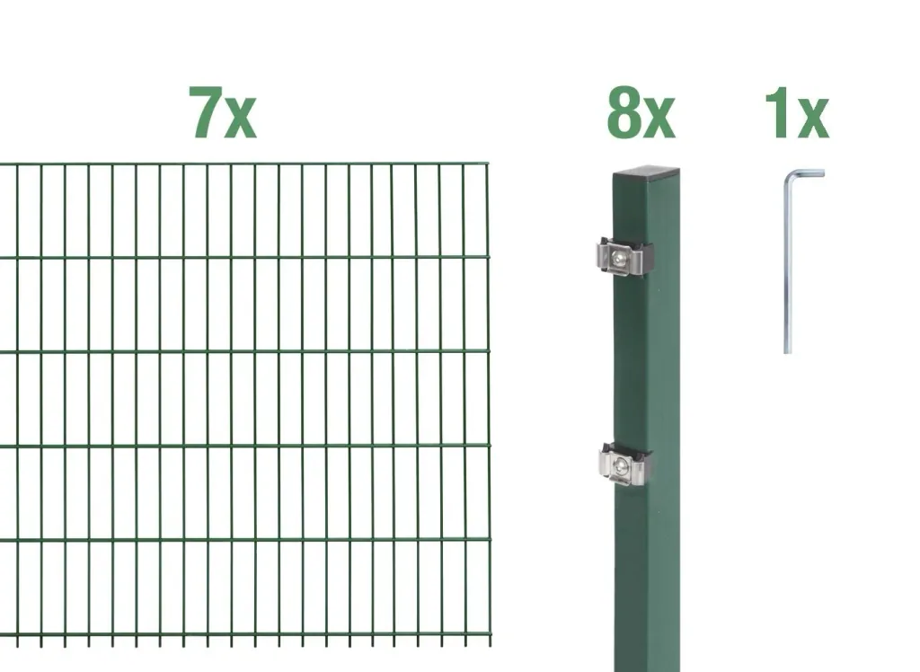 Doppelstabmattenzaun Komplettset, grün, Höhe 80 cm, Länge 14 m
