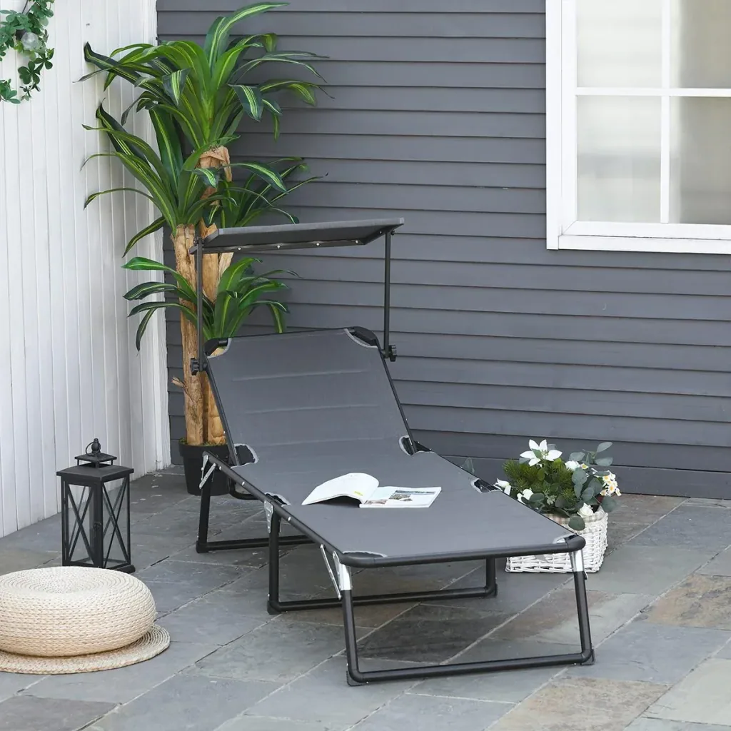 Gartenliege mit Sonnenschutz dunkelgrau