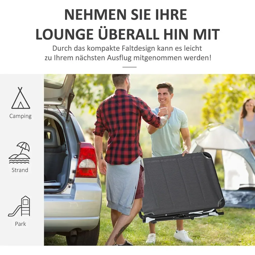 Gartenliege mit Sonnenschutz dunkelgrau