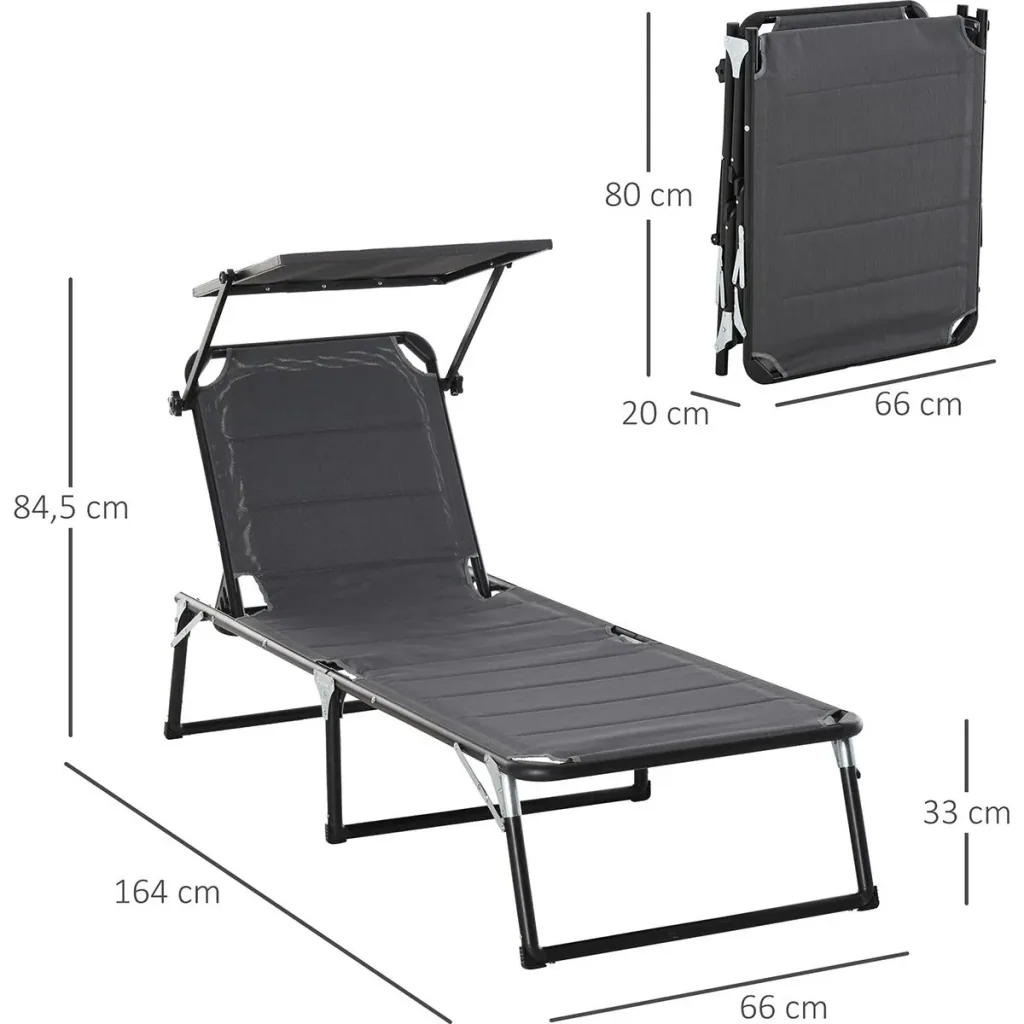 Gartenliege mit Sonnenschutz dunkelgrau