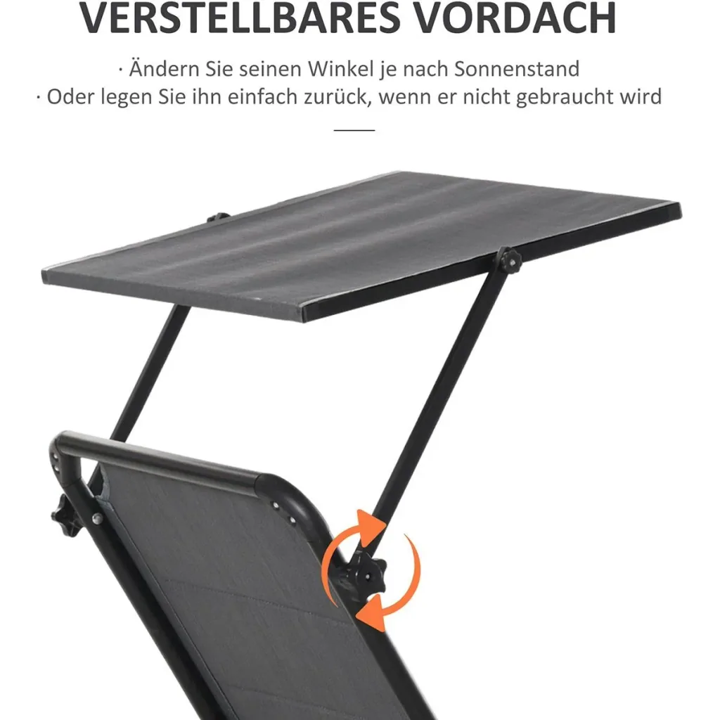 Gartenliege mit Sonnenschutz dunkelgrau