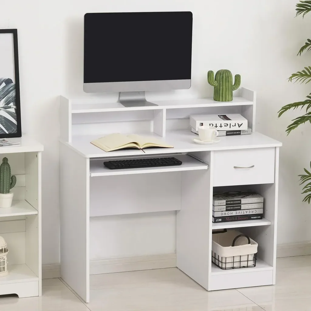 Computertisch Bürotisch Gamingtisch PC-Tisch mit Schublade E1 Spanplatte Weiß 104 x 48 x 95,5 cm