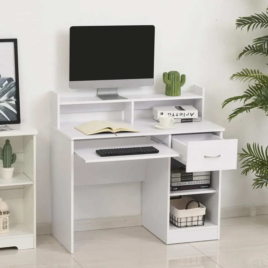 Computertisch Bürotisch Gamingtisch PC-Tisch mit Schublade E1 Spanplatte Weiß 104 x 48 x 95,5 cm