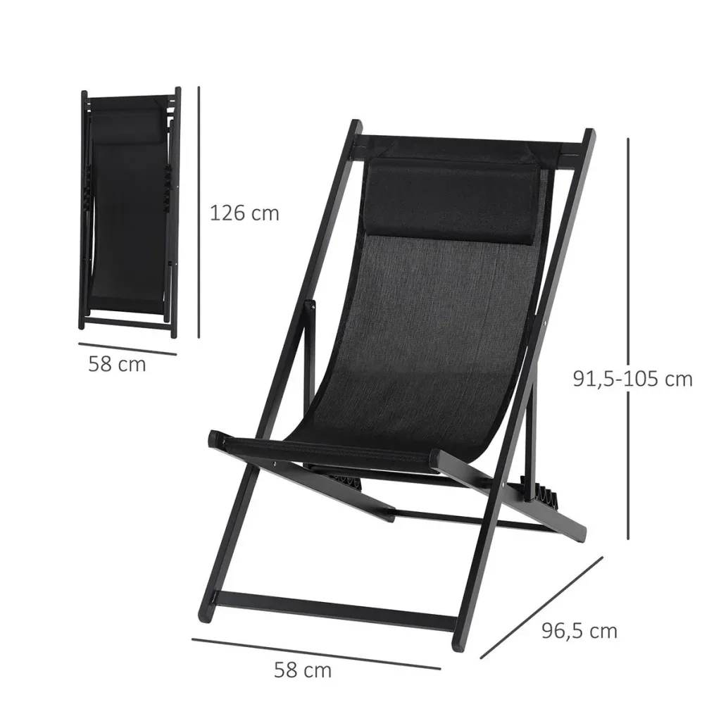 Klappstuhl 2er-Set Klappbarer Gartenstuhl 5-fach verstellbare Rückenlehne Balkonstuhl Campingstuhl Alu Schwarz