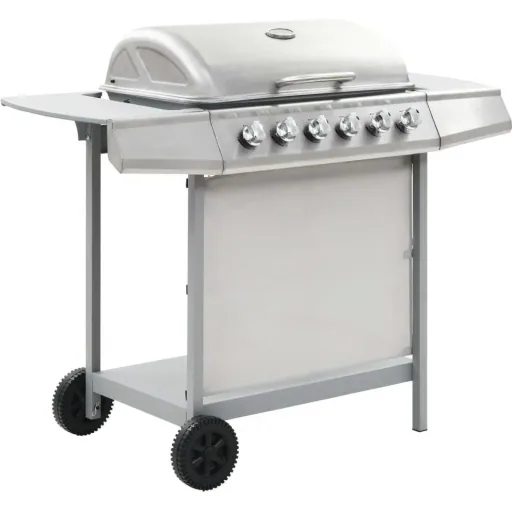 Gasgrill mit 6 Kochstellen Stahl silber