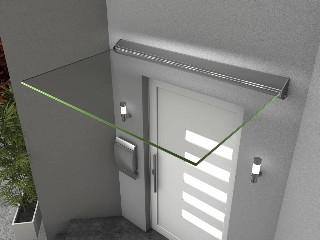 Echtglasvordach LED - 3-teilig,160 x 93,5 x 13,5 cm Aluminium Silber, VSG 2 x 8 mm, klar