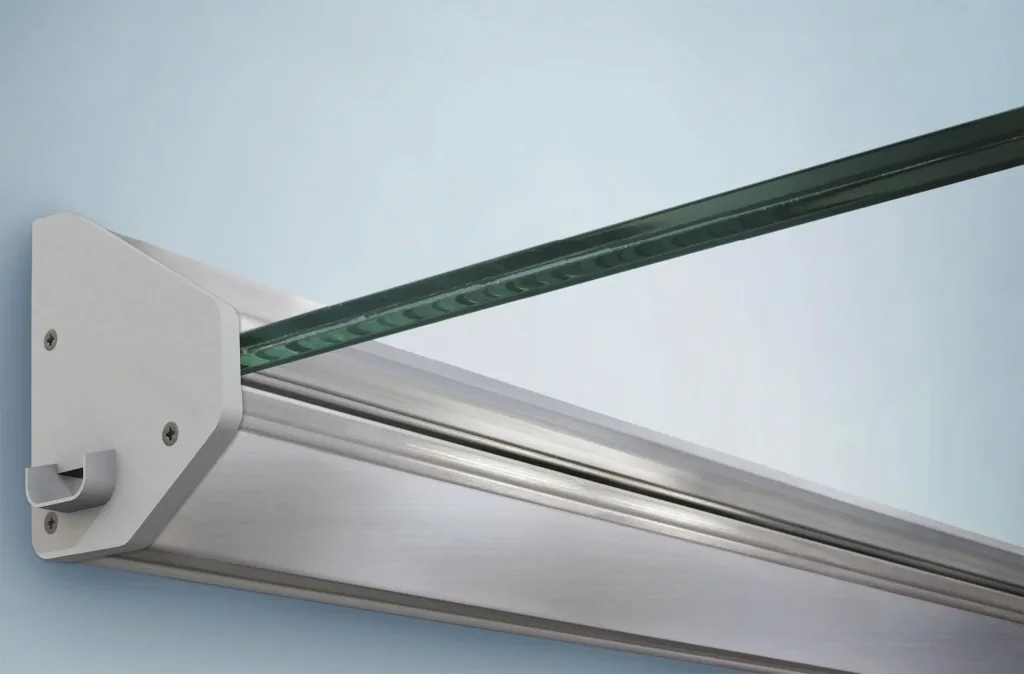 Echtglasvordach LED - 3-teilig,160 x 93,5 x 13,5 cm Aluminium Silber, VSG 2 x 8 mm, klar