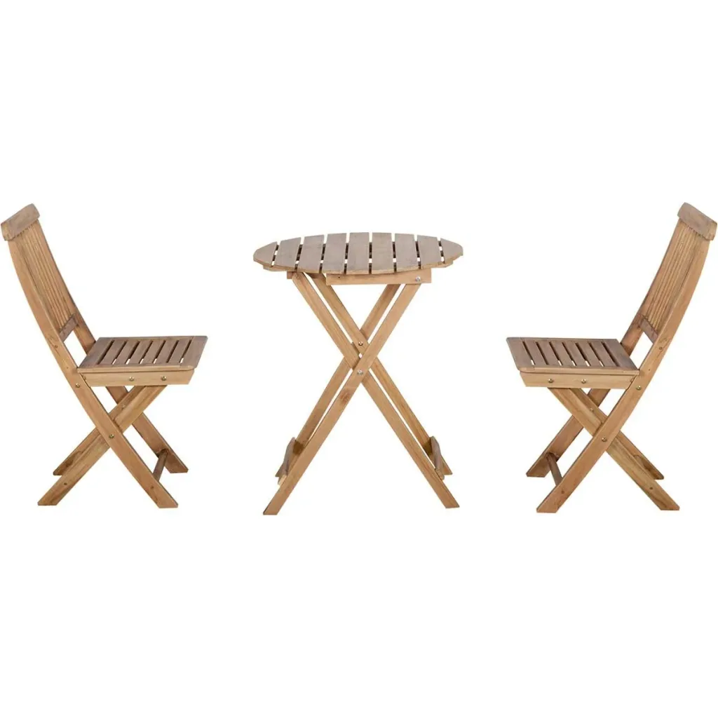 Bistro-Set 3-tlg. Klappbares Holzgarten-Set Balkon-Bistrotisch mit 2 Stühlen Gartenmöbel natur