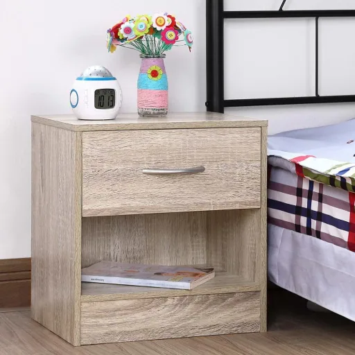 2 Stück Nachttisch Eichenoptik - MDF - 39x28x41cm