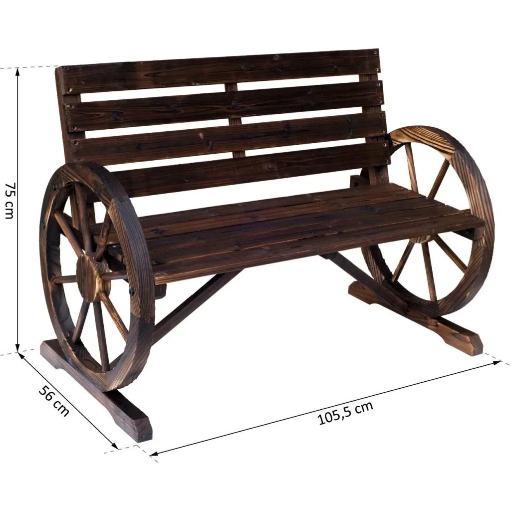 Gartenbank mit Wagenrad mit Armlehne