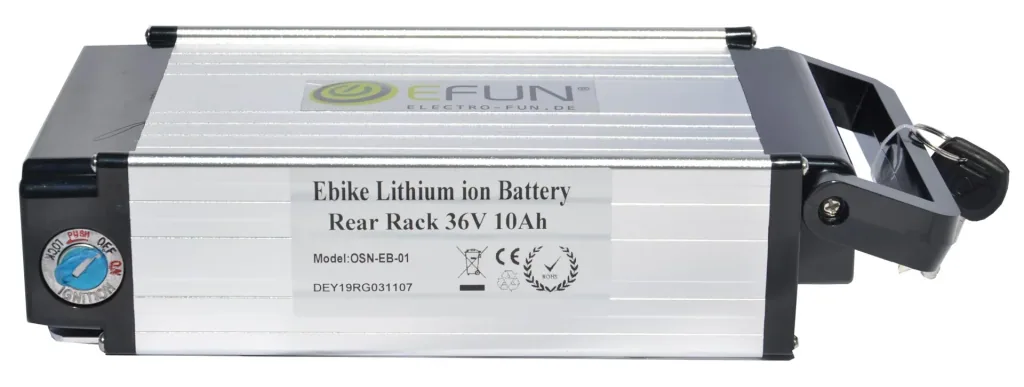 Akku Lithium Ionen 36 Volt 10 Ah REAR RACK E-Bike E-FUN