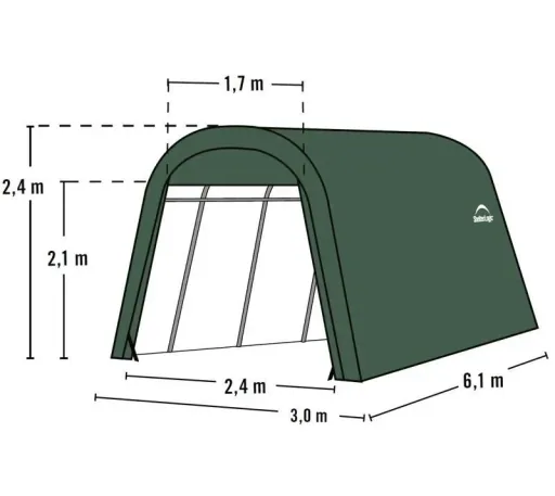 ShelterLogic Foliengarage Round Top 18,3 m², grün, 300×610 cm – Garage-in-a-Box, DuPont-Stahlrahmen, wetterfest