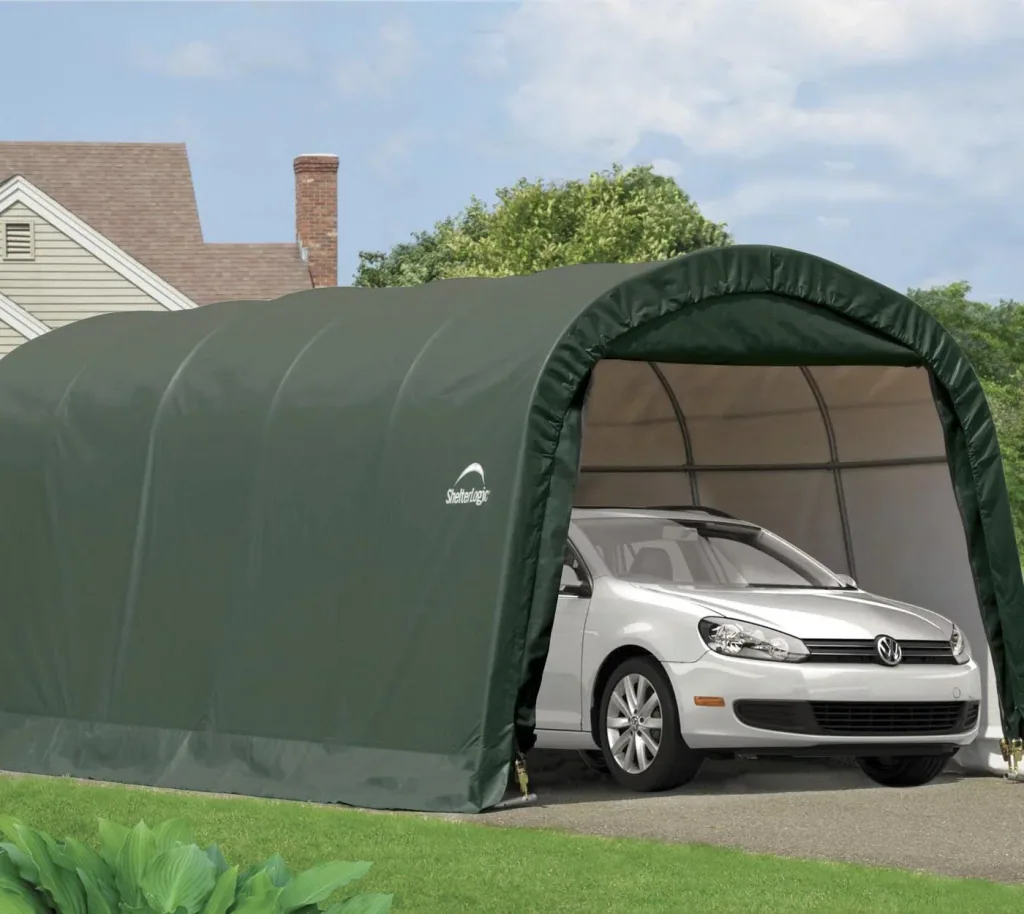 ShelterLogic Foliengarage Round Top 18,3 m², grün, 300×610 cm – Garage-in-a-Box, DuPont-Stahlrahmen, wetterfest
