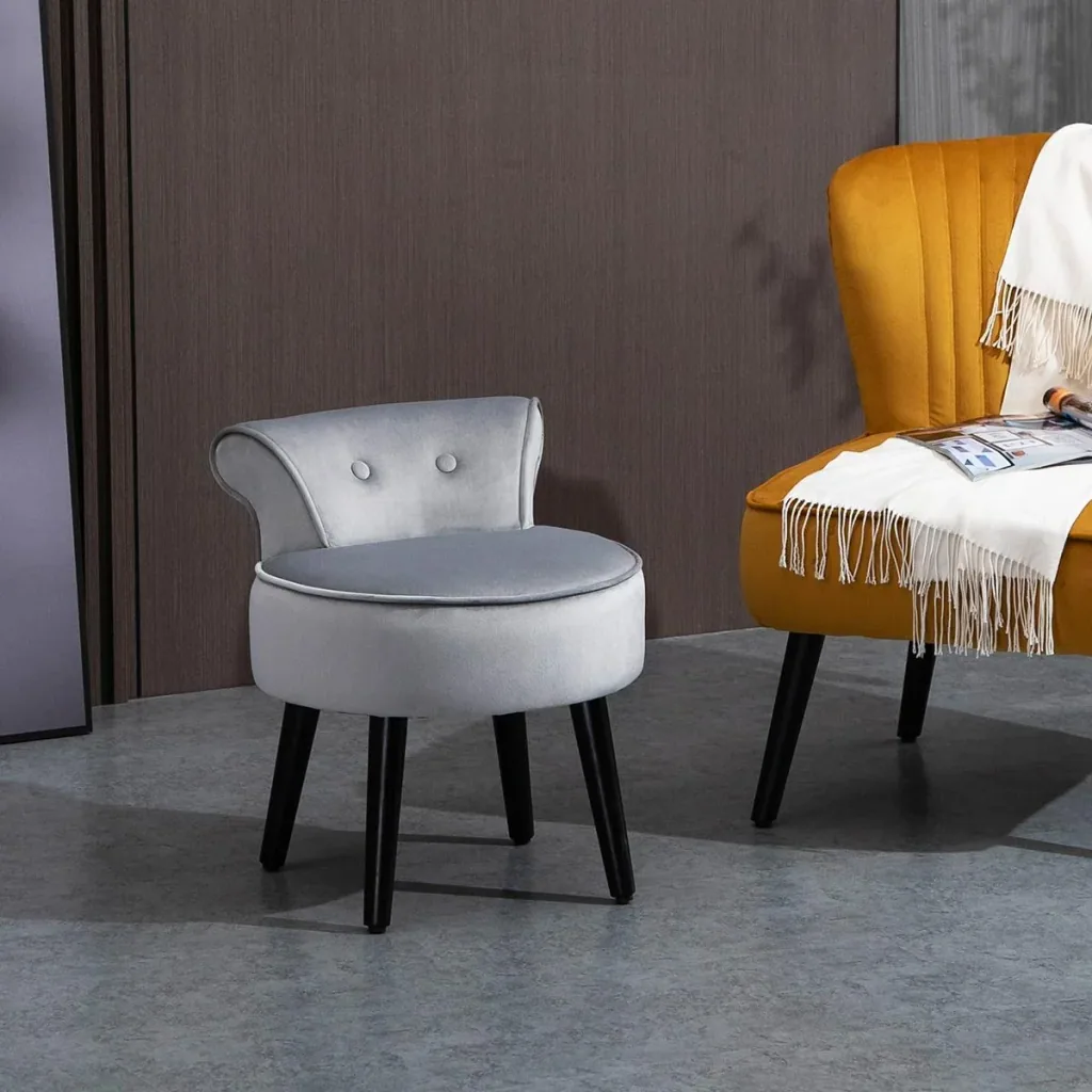 Fußhocker moderner Sitzhocker mit Rücklehne Ottomane für Schlafzimmer Wohnzimmer Velvet-feel Fabric Tannenholz Schaumsto