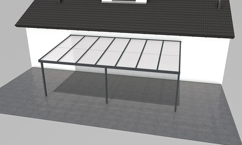 Terrassendach Premium, anthrazit, 7120 x 4060 mm - Polycarbonat Stegplatten 16 mm, opal