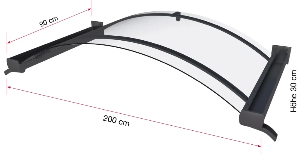 Bogenvordach Typ BV/B 200, 200 x 90 x 30 cm, Anthrazit, 4 mm klar