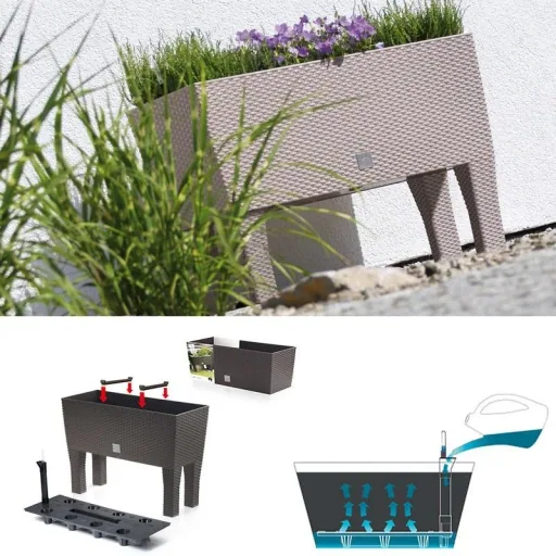 Pflanzgefäß polyrattan look anthrazit 60x25x46cm