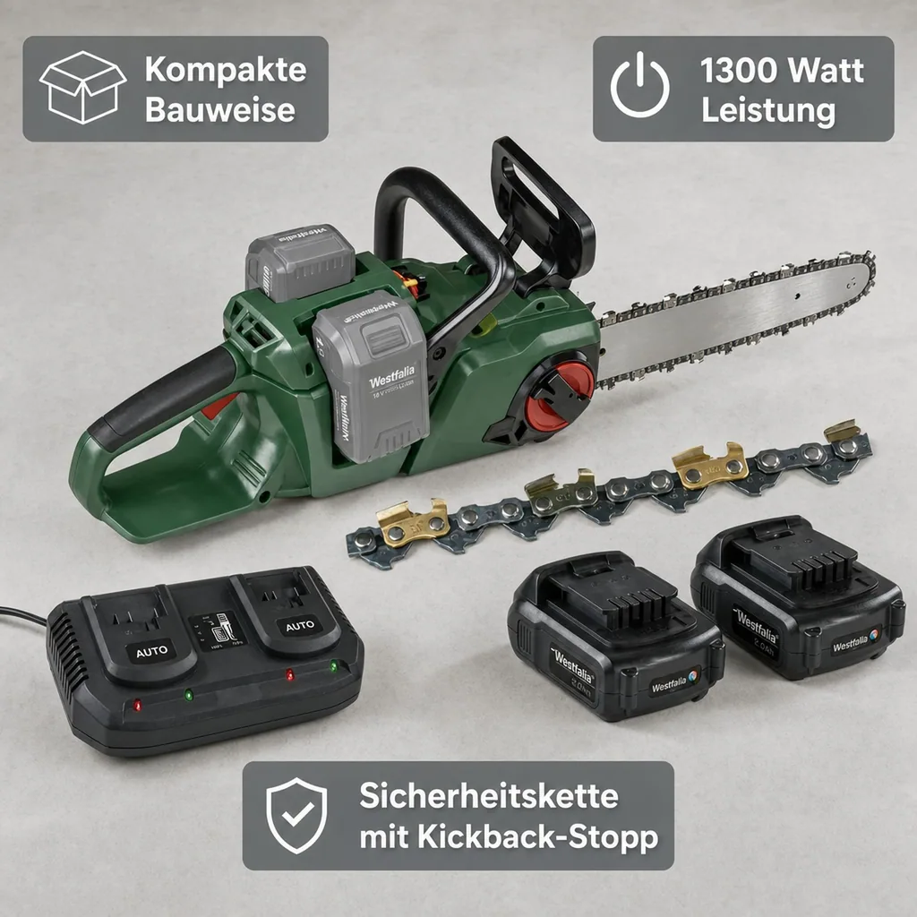 Set Akku-Kettensäge "GMAK 36/40" + 2 x 18V LI-ION Akku 2,0 Ah + Doppelschnell-Ladegerät + Sägekette-Titan 40 cm