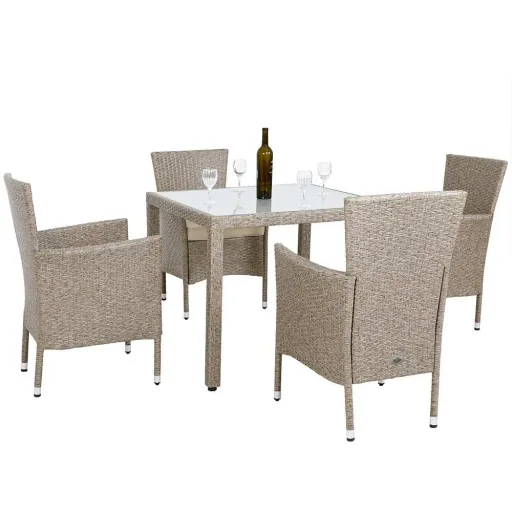 Gartenmöbelset Bali Polyrattan beige stapelbar 9-teilig