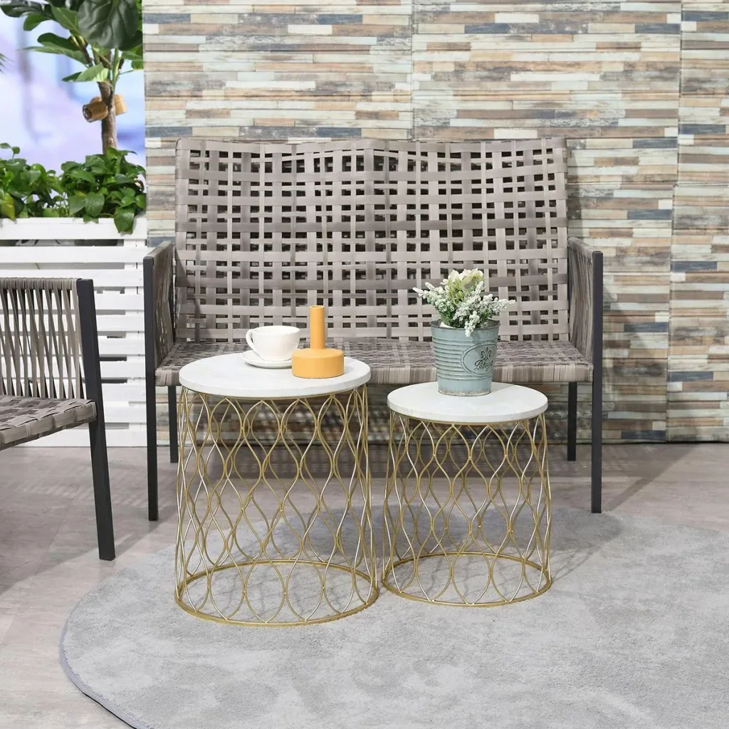 Set aus 2 Gartentischen in Marmor- und Goldoptik, 41 x 46 cm & 35 x 38,5 cm