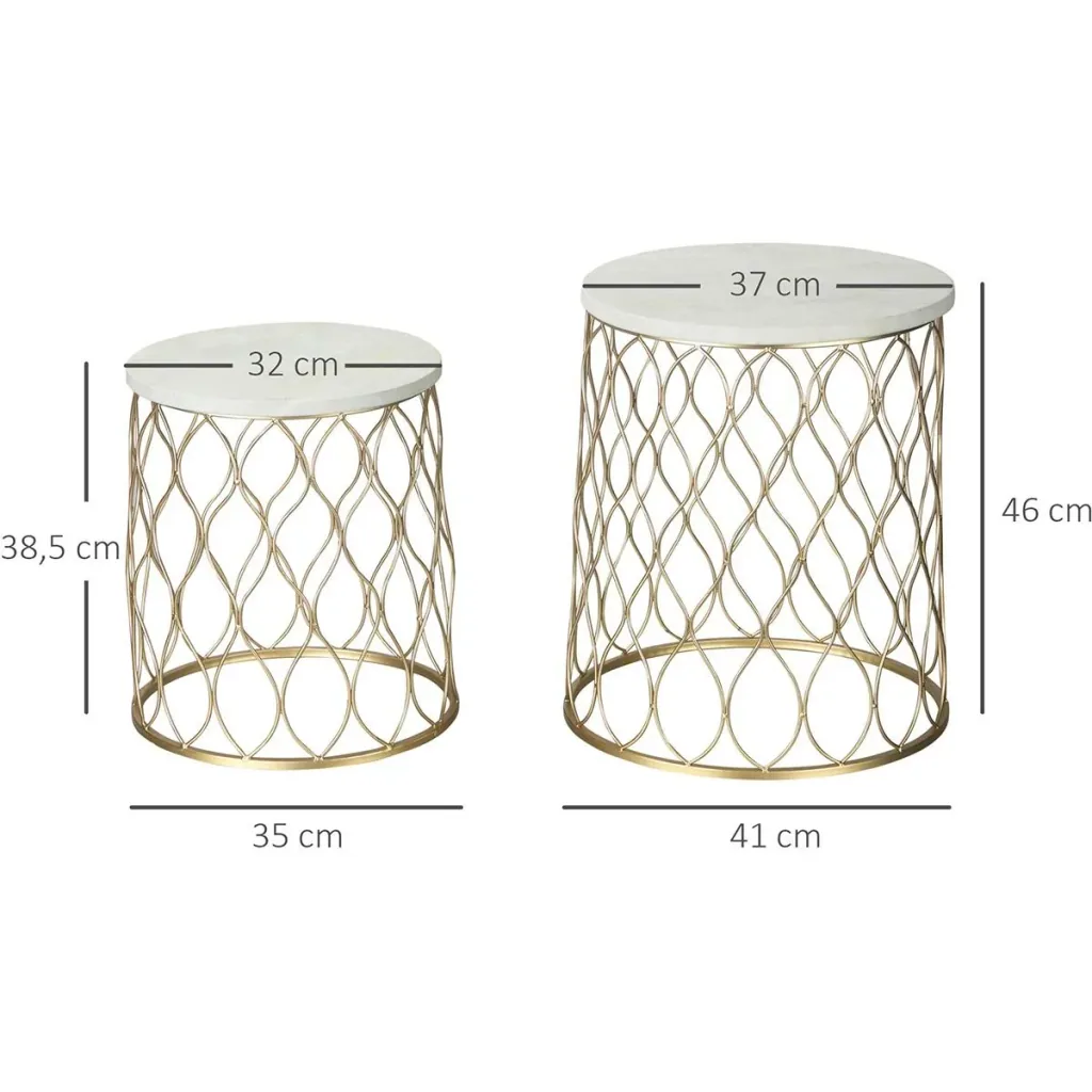 Set aus 2 Gartentischen in Marmor- und Goldoptik, 41 x 46 cm & 35 x 38,5 cm