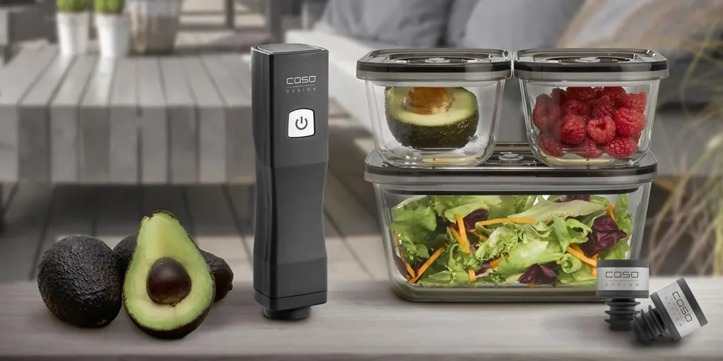 Hand-Vakuumierer OneTouch Eco-Set - Vakuumierer inkl. 3 Glas Vakuumbehälter + 10 Zip-Beutel