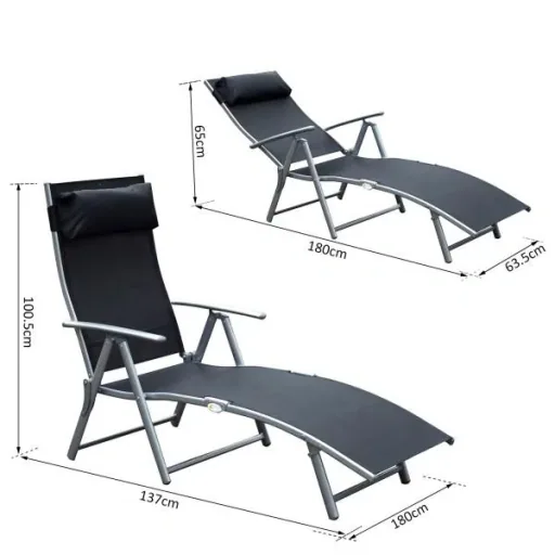 Sonnenliege klappbar mit Kissen Schwarz