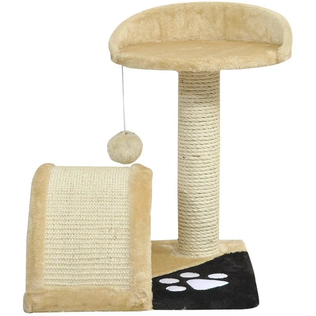 Katzenbaum mit beigem Plüsch 36 cm x 36 cm x 44 cm