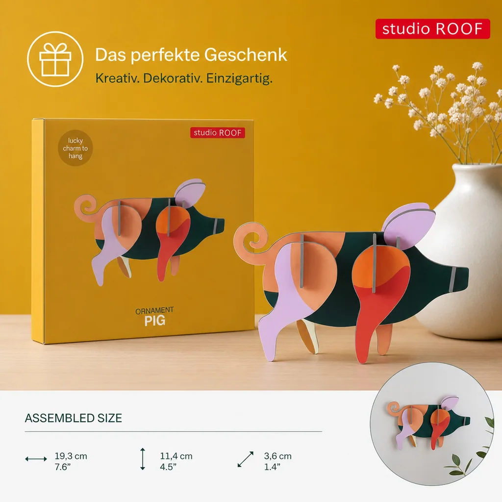 Studio ROOF Ornament, Bastel-Set, 3D Wandobjekt - Schwein