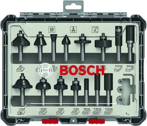 Fräser-Set, 8-mm-Schaft,15-teilig